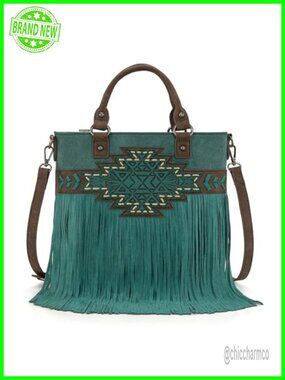 Tooled Fringe Crossbody Handbag Western Purse Top Handle Tote